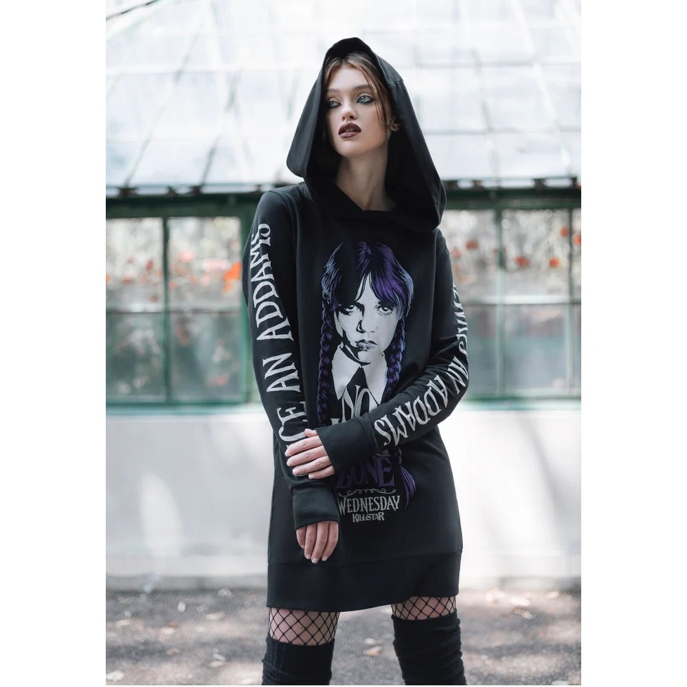 New Killstar x Wednesday Collab Longline Hoodie Sz XL No Hug Zone Addams Family